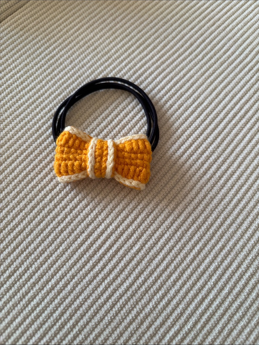 Handmade Yellow Crochet Bow Hair Tie